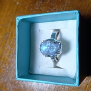 Silver ring Moonstone Buddha face
